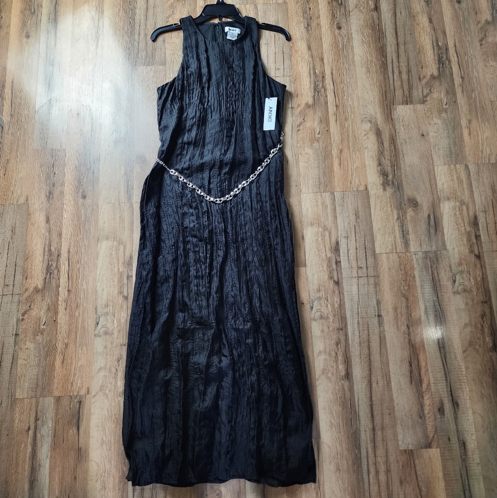 ❗️NWT❗️Women's DKNY Chain Belt Sleeveless Black Midi Dress Size 6